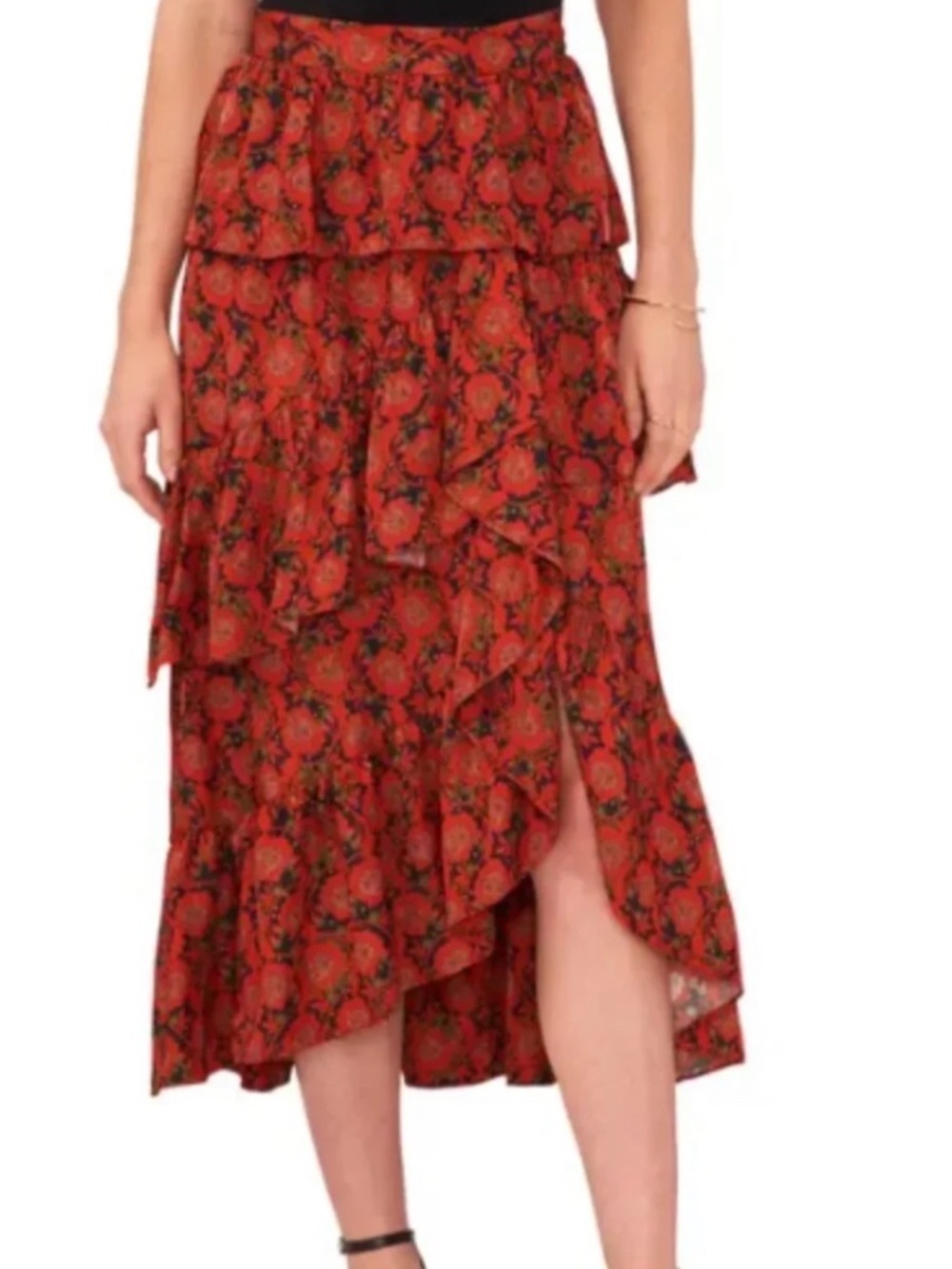 1.STATE CASCADE RUFFLE MIDI SKIRT